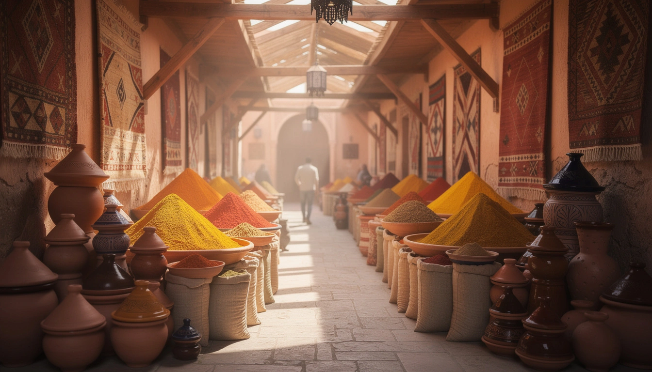 Souk El Had d'Agadir, marché traditionnel avec épices et artisanat marocain