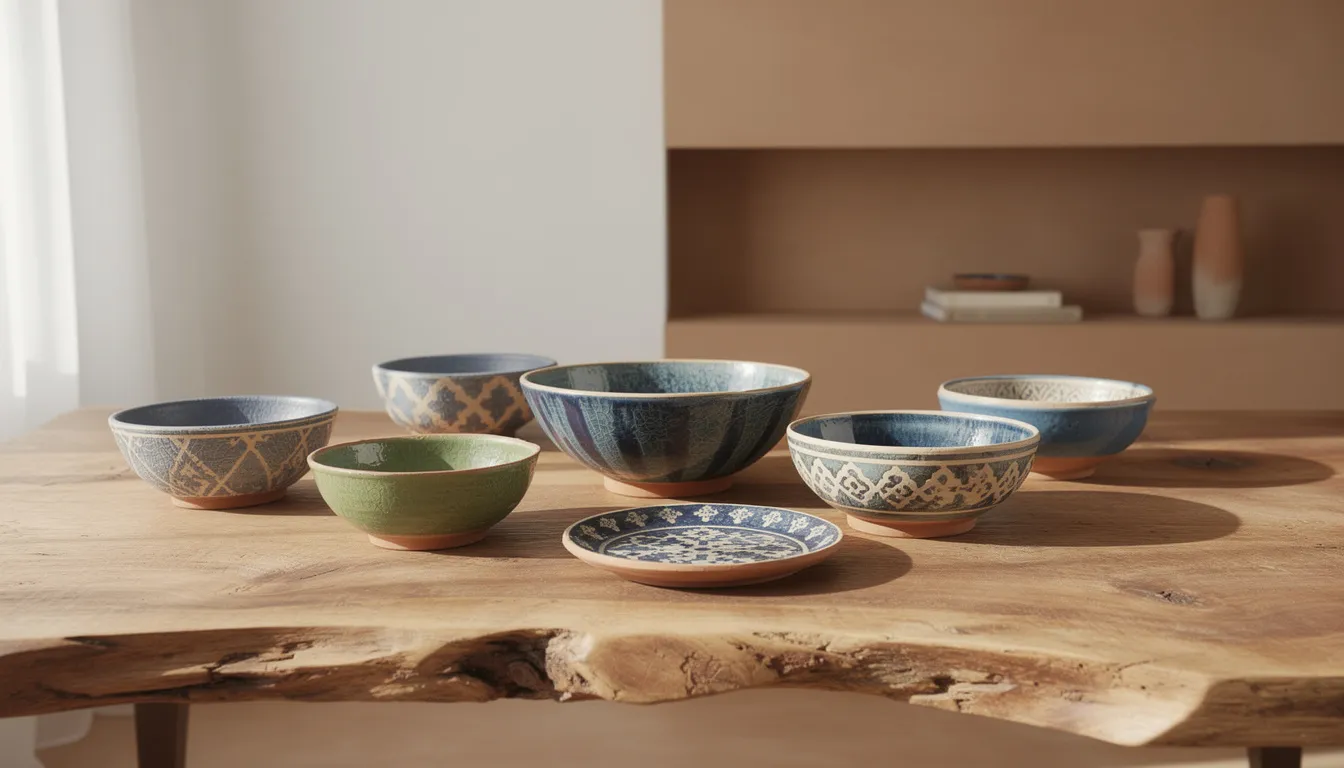 Collection poterie de Safi — bols et assiettes aux émaux bleu et vert