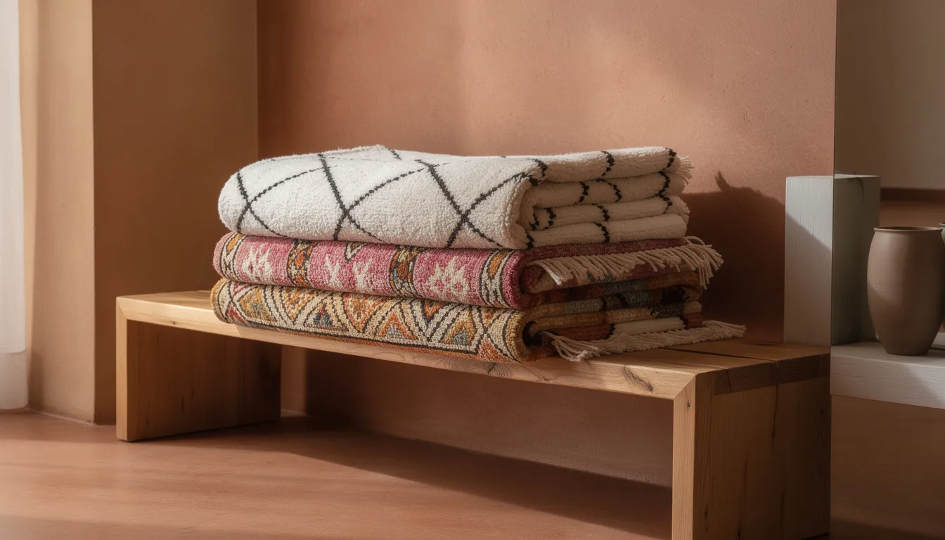 Tapis marocains empilés — Beni Ourain, Boujaad, Taznakht