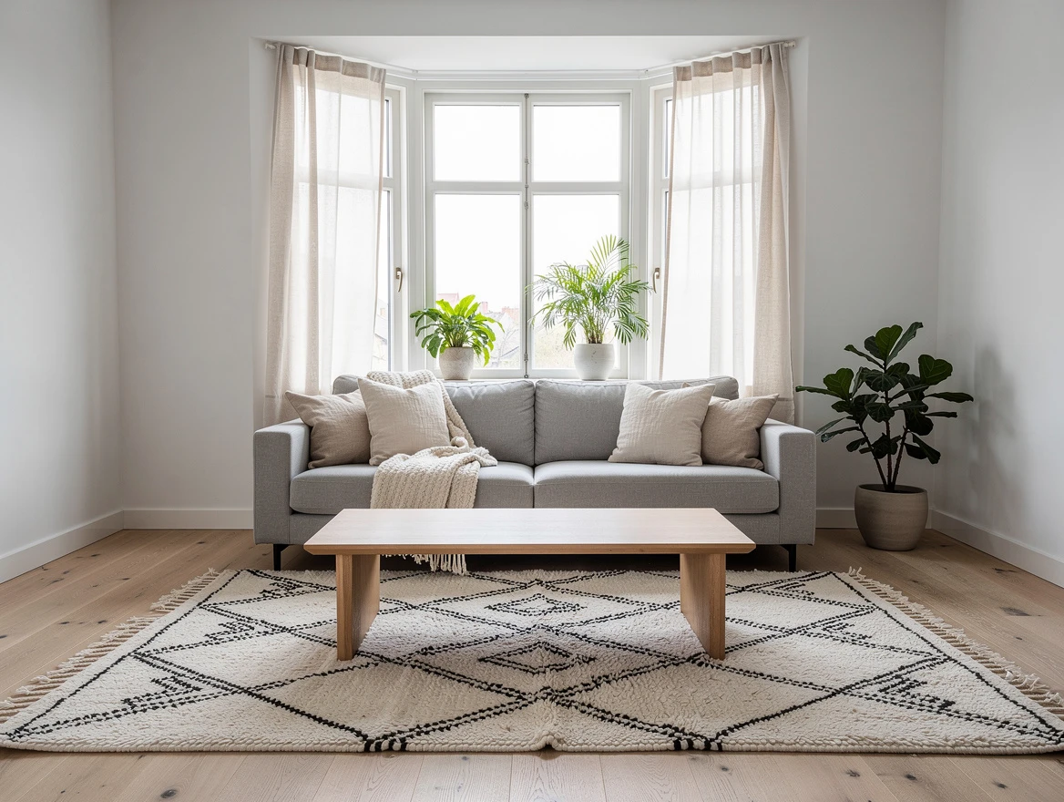 Tapis berbère blanc cassé dans salon contemporain