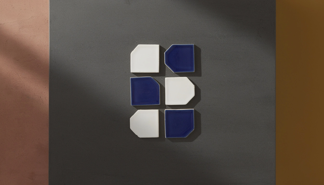 Carreaux de zellige tangérois bleu cobalt et blanc