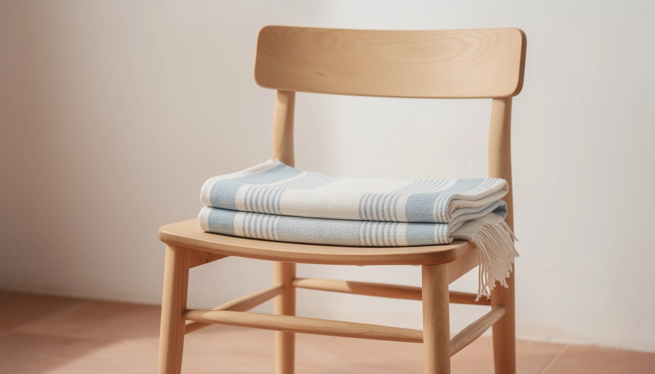 Fouta tangéroise rayures bleu ciel et blanc cassé