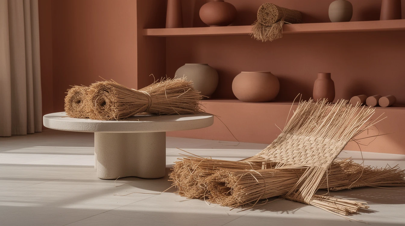 Fibres de raphia brutes et préparées