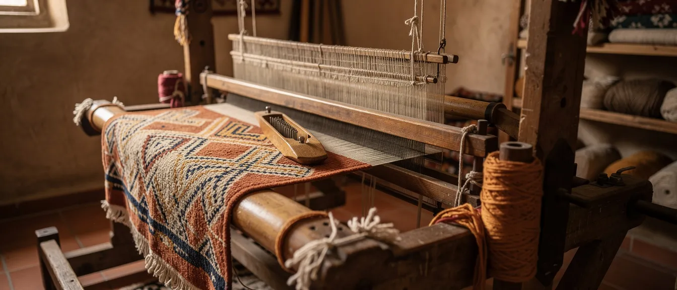 Artisan marocain tissant un tapis berbère authentique dans son atelier traditionnel
