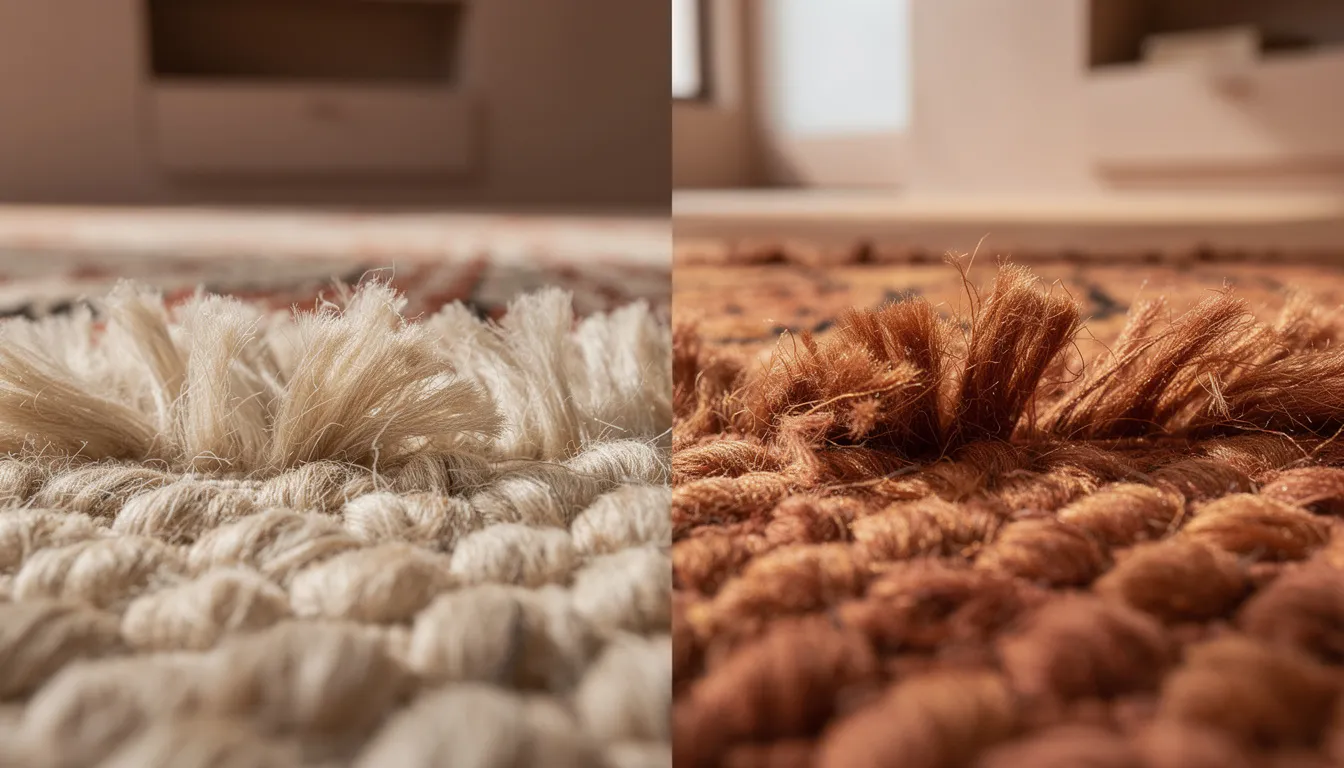 Détail des nœuds d'un tapis berbère fait-main montrant l'authenticité du travail artisanal
