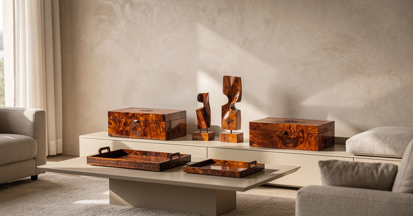 Collection thuya Essaouira marqueterie boîtes plateaux sculptures tradition artisanale bois précieux