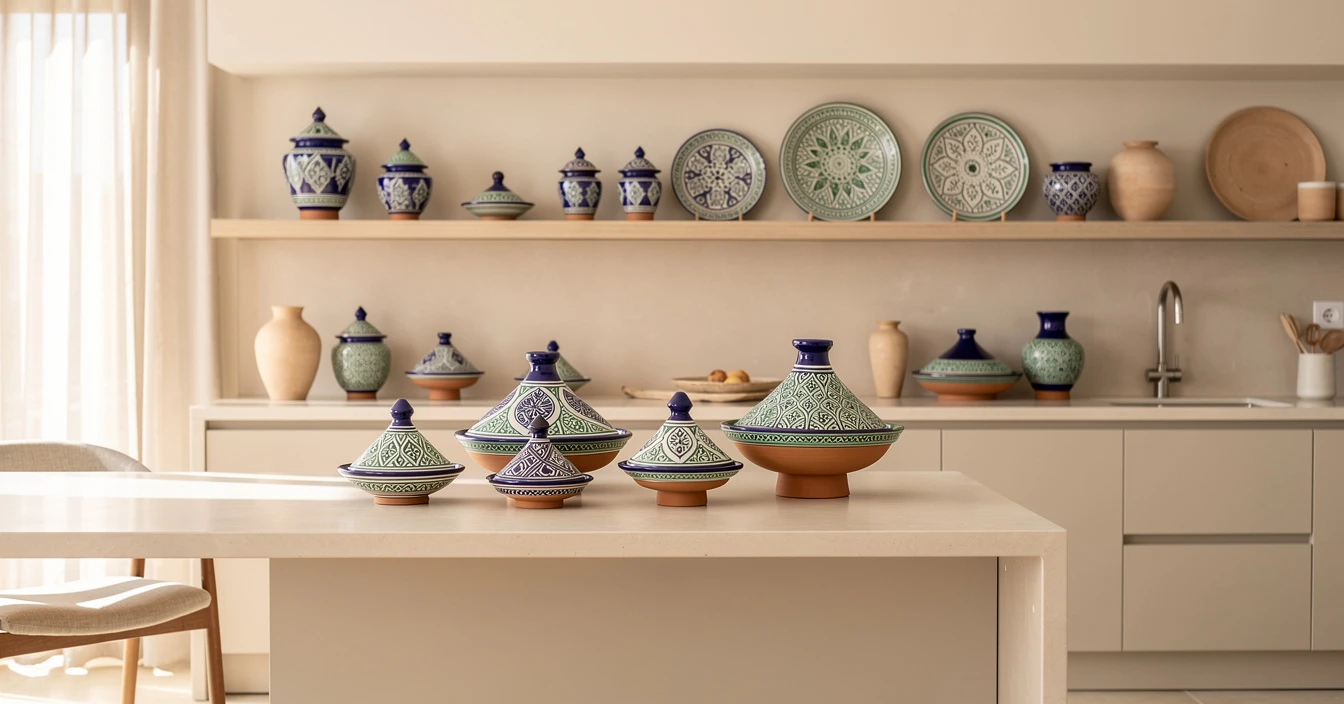 Collection poterie Safi céramique émaillée bleue verte tajines jarres tradition artisanale Colline Potiers