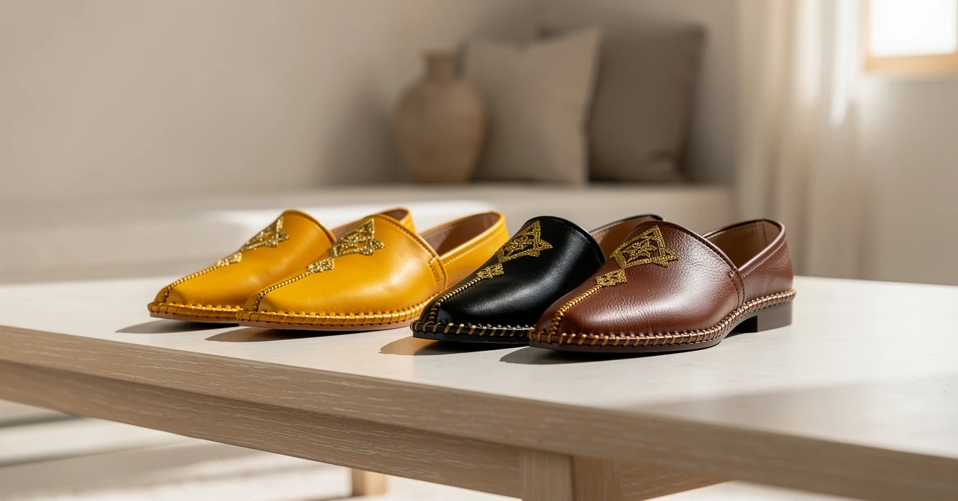 Babouches homme types traditionnelles jaune modernes noires luxe brodées artisanat Fès Maroc comparaison qualité