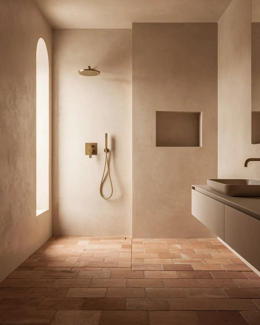 Bejmat marocain sol terracotta nattes tissées salon contemporain blanc bois clair