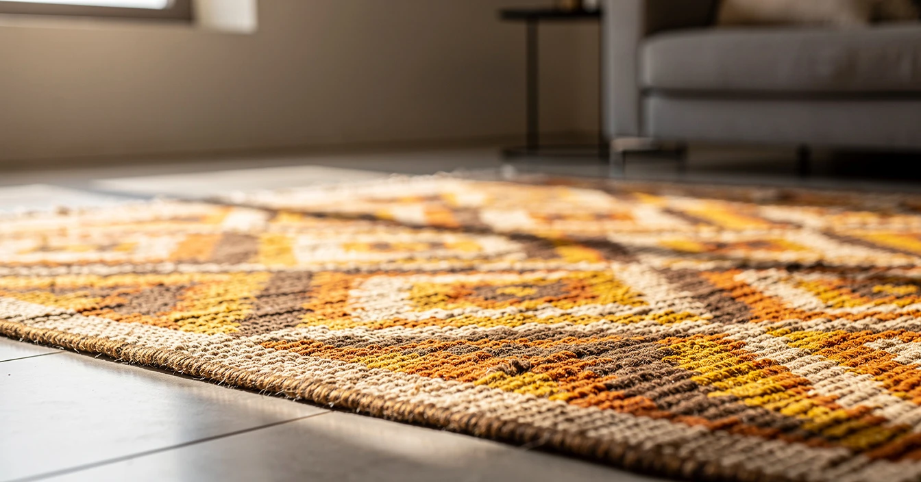 Détails tapis Taznakht laine naturelle tissage kilim motifs géométriques tons terre